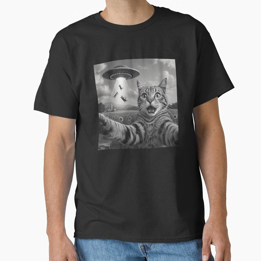 Cat Selfie With Alien UFO Funny Cat Meme by MelenebStore