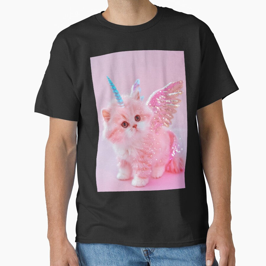 Pink Glitter Cat Unicorn Pegasus – Magical Fantasy Art Print for Cat Lovers by Starcrimedesign