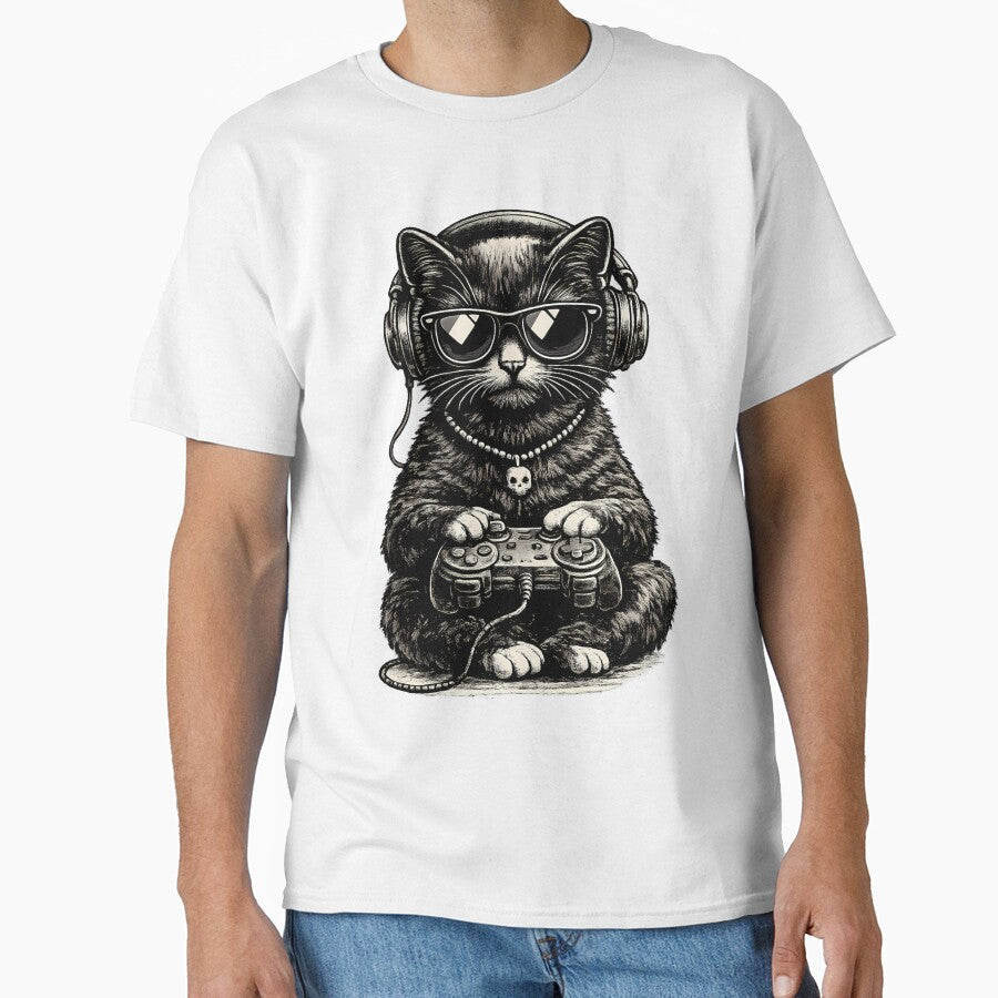 Gaming cat with headset - Vintage geek illustration by Hosharu Gaming