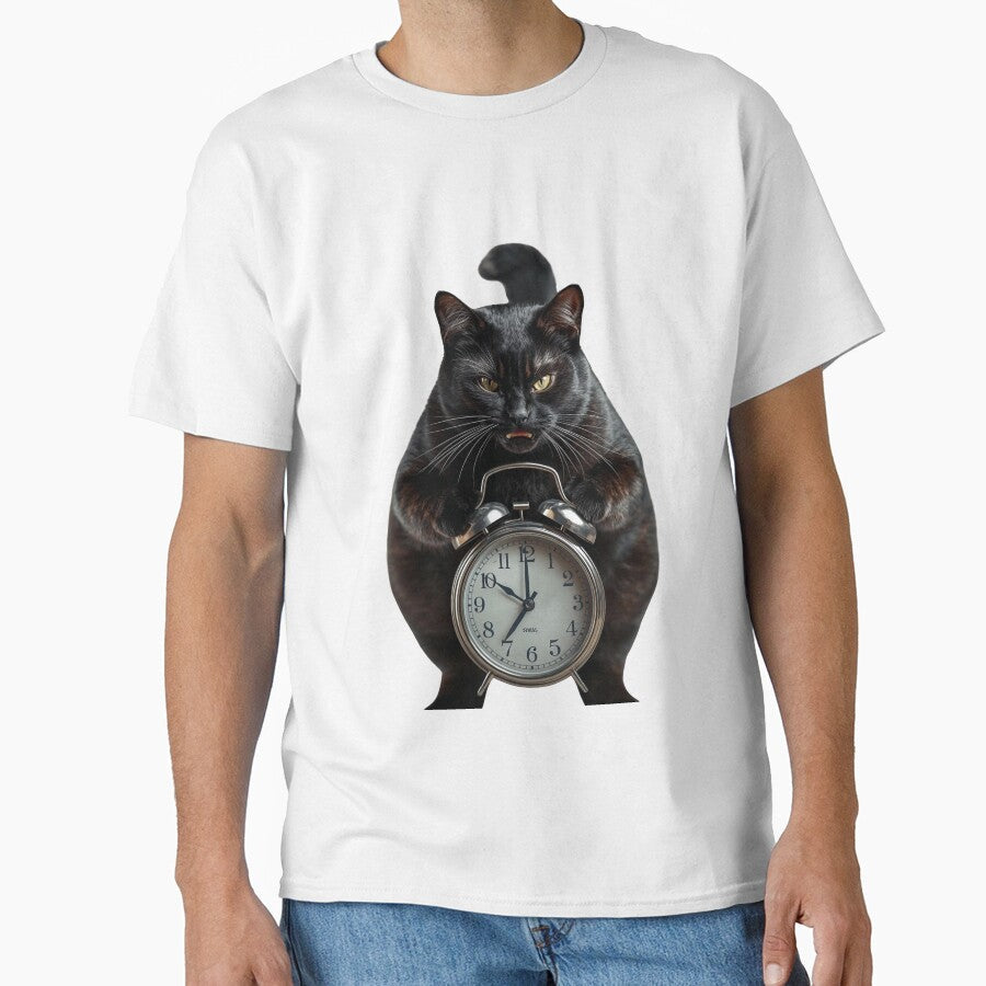 Grumpy black Cat With Alarm Clock by BlondeBalance