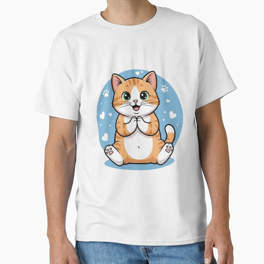 Cute Kawaii Cat Illustration – Adorable Chubby Kitty Cartoon with Hearts by NuniDesigns