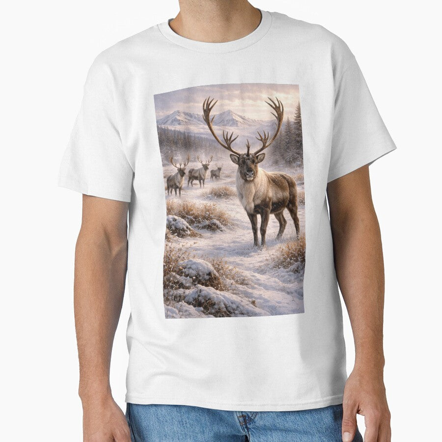 Majestic Caribou in Winter Wilderness – Northern Wildlife Landscape by VandVArt