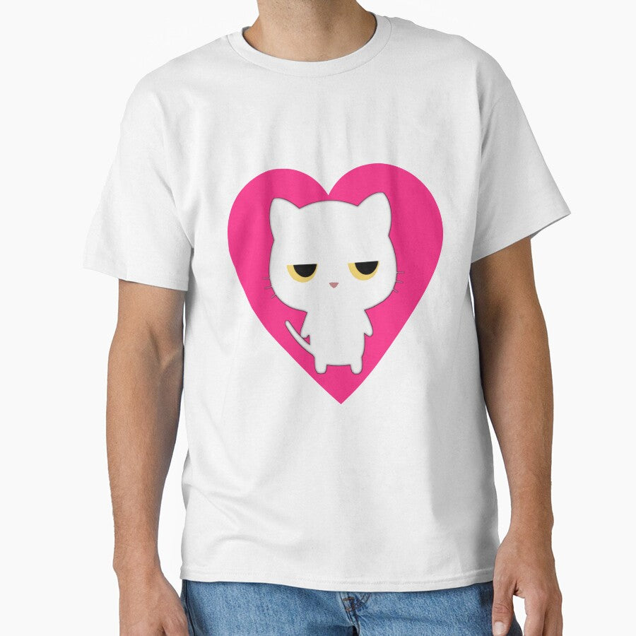 Funny cute white cat in a pink heart by Drawix