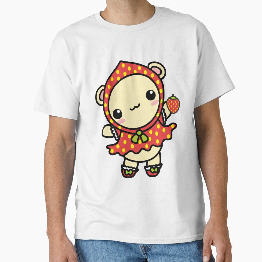Precious Kawaii Teddy Bear In Cute Strawberry Outfit Holding Strawberry by CreativeCranium