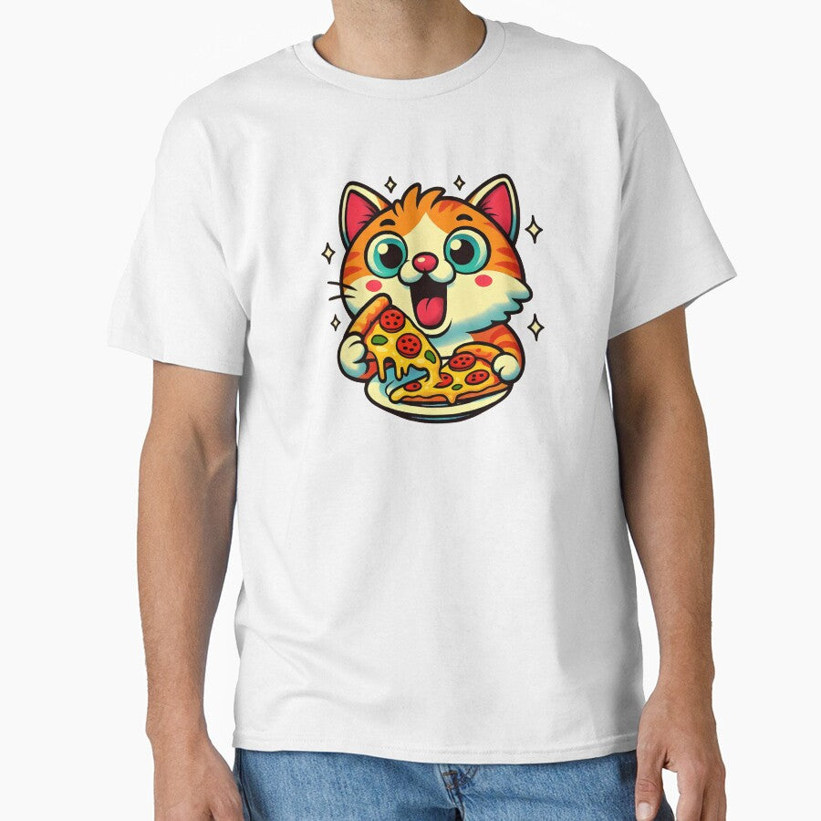 Funny ginger cat eating pizza by Boardgameo