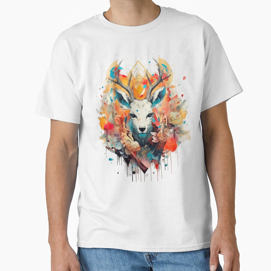 Colourful Reindeer Printed Graphic T-Shirt by KARSCORP