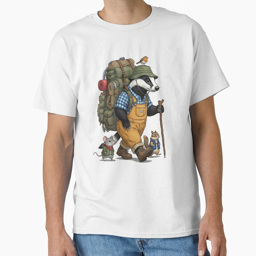 Adventurous Hiking Badger with Backpack and Mouse by TeeARTHY