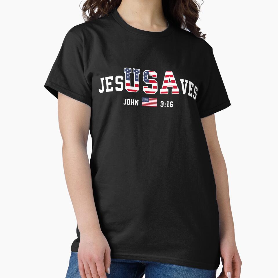 Women's Vintage USA Jesus Saves Flag Printed by malek-farhat08