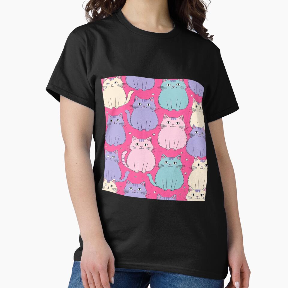 cute funny  cat pattern pink sweet pattern with fluffy purple kittens ,aesthetic cat art,funny cat,Cat Lover,cute cat,cat pattern by Expressions-Sel