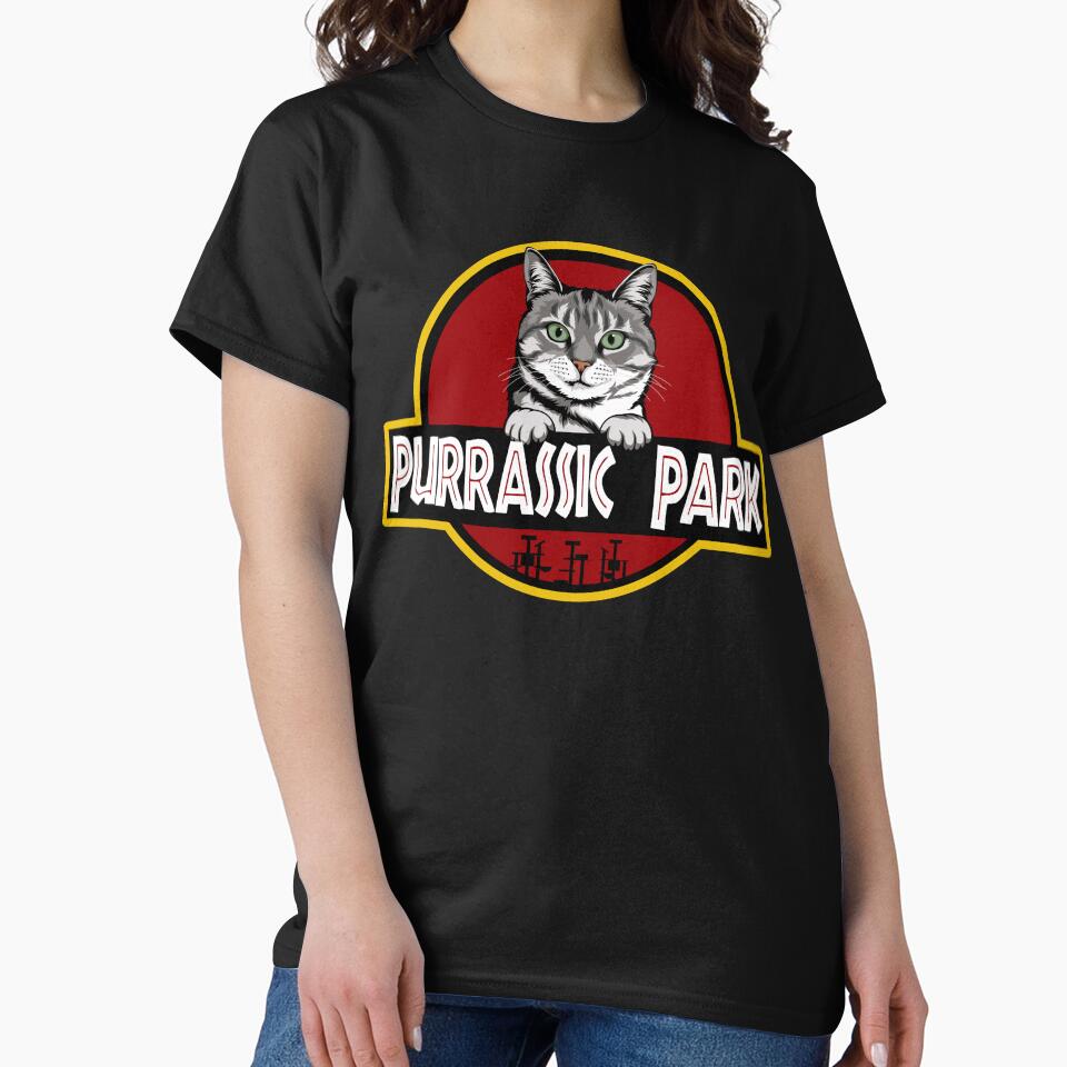 Funny American Shorthair Cat Purrassic Park by Funny Shirts Matter