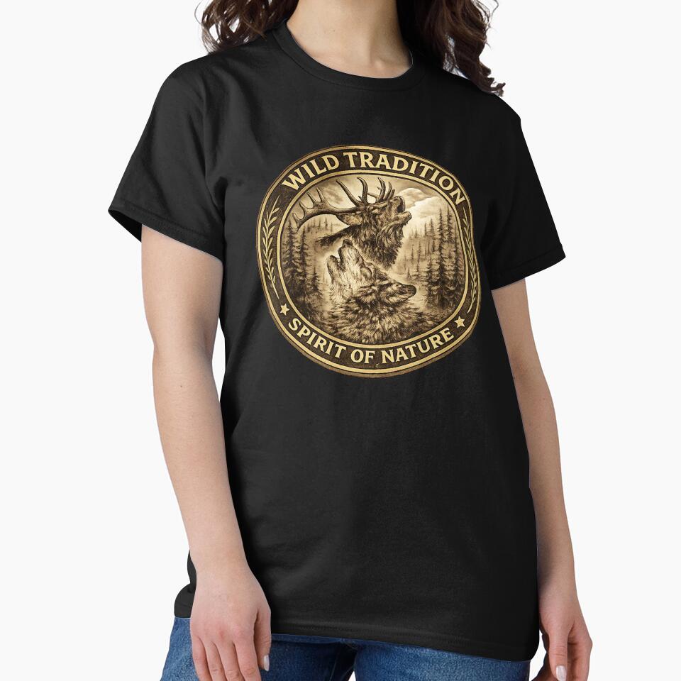 Wolf and Elk Vintage Badge Print - Spirit of Nature by WildTradition