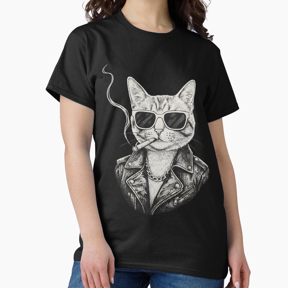 Cool Biker Cat Sunglasses Joint - Badass Tattoo Style Kitten Art by YYoYY