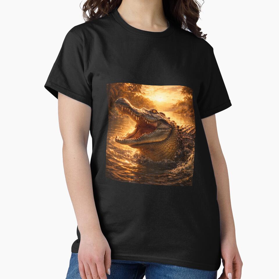 Crocodile at Golden River – Powerful Wildlife Fantasy Art by GeoWild Designs