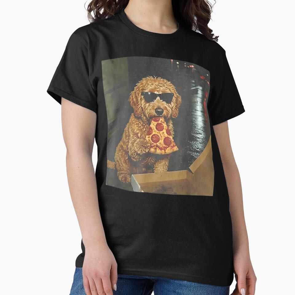 Funny Dog Eating Pizza At Night Cool Urban Photo by Chaya Reid