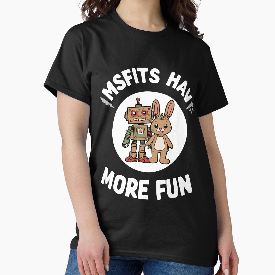 Misfits Have More Fun – Cute Robot & Bunny Friends Illustration by NovaDoodle Art Studio