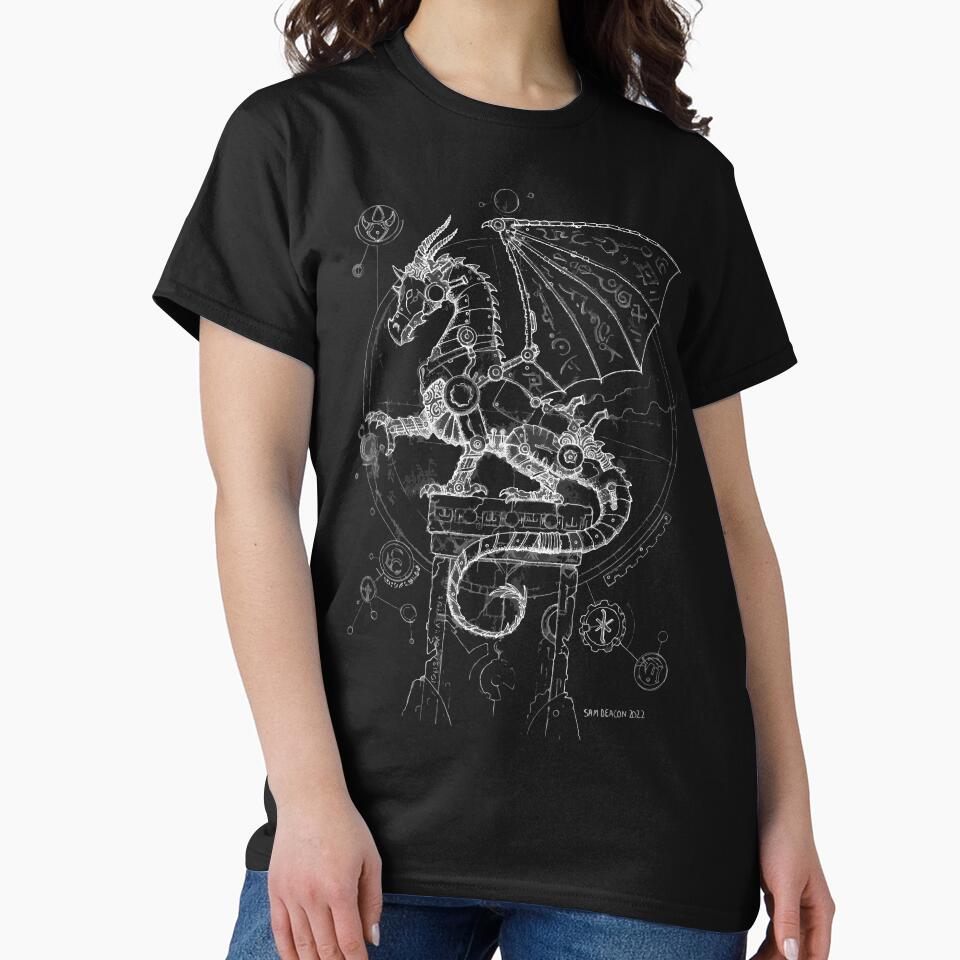 Steampunk Dragon (white) by Sam Deacon Art