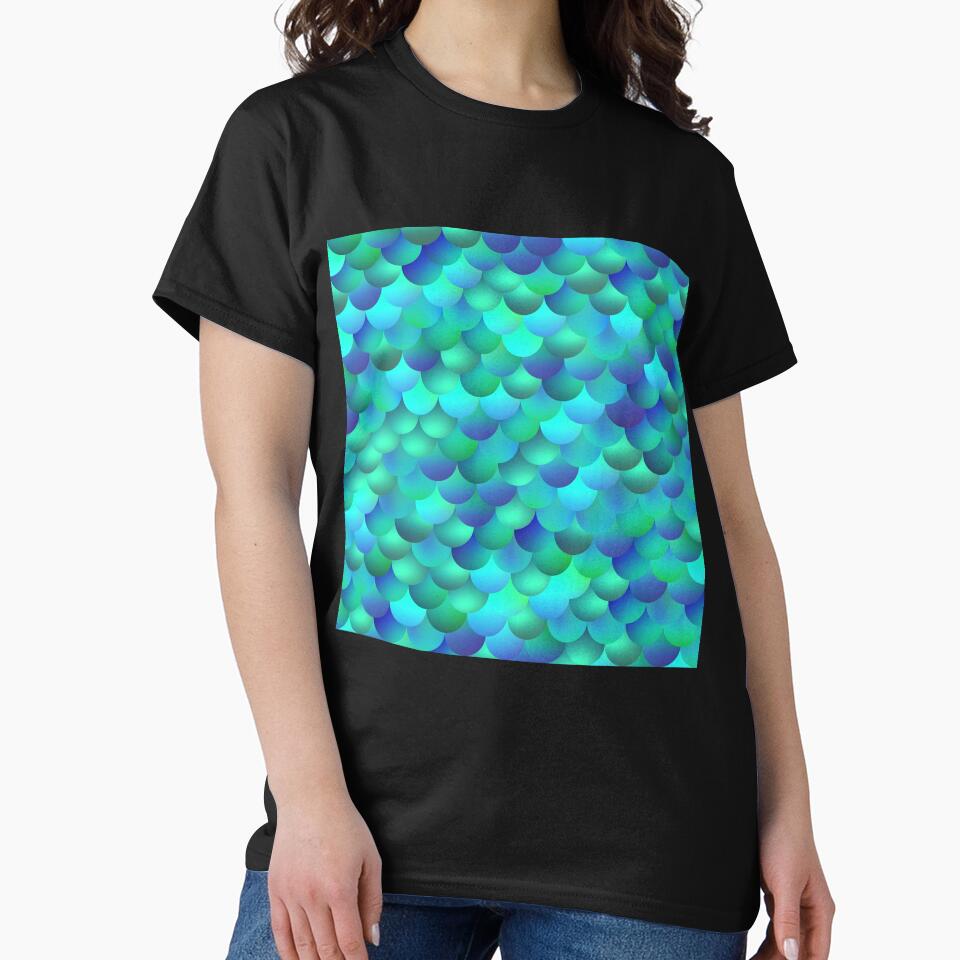 Printed image of mermaid scales filled with blue azure gradient by JaReVa