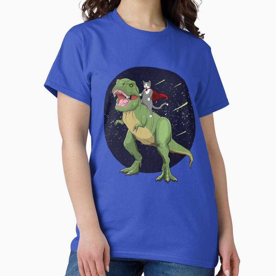 Hero Cat Riding T-Rex Dinosaur Cosmic by Rongway76