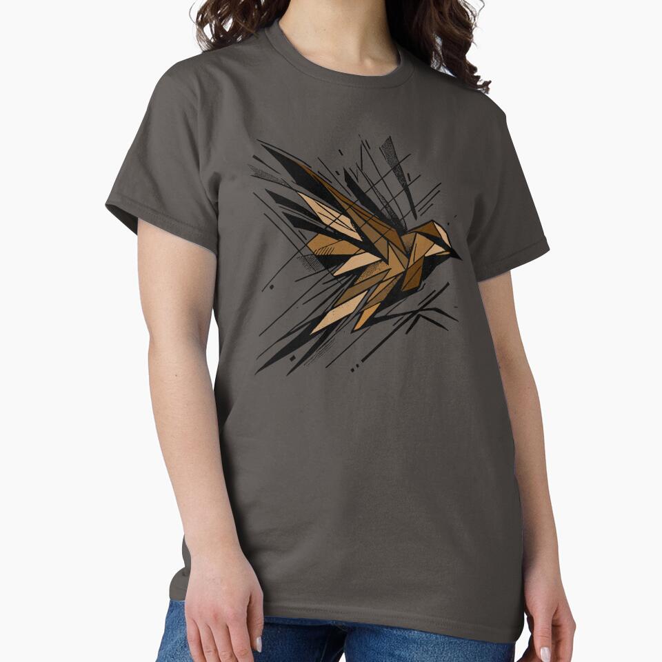 Flying Swift Bird, Abstract Geometric Shape Feathers, Brown Neutral Color Bird by PrimitiveTees