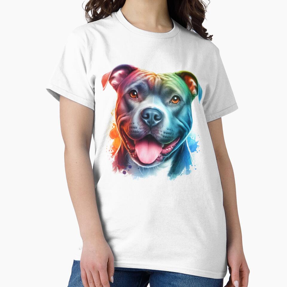 Happy Blue Staffy Colorful Watercolor Portrait by MaedK