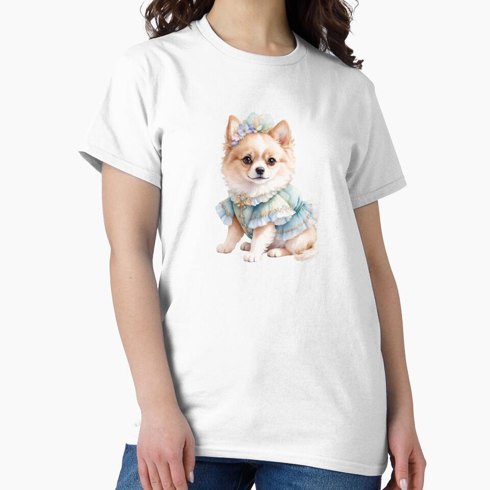Delicate Watercolor Dog in Retro Clothes by Victoria Riabov