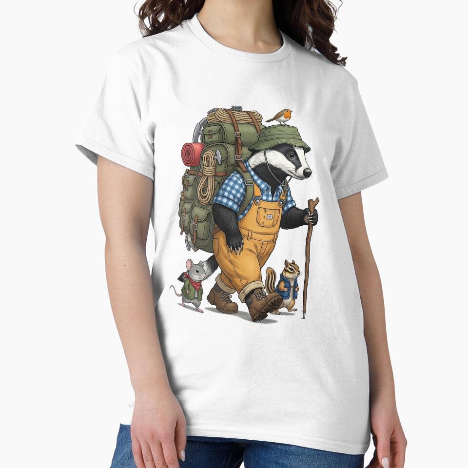 Adventurous Hiking Badger with Backpack and Mouse by TeeARTHY