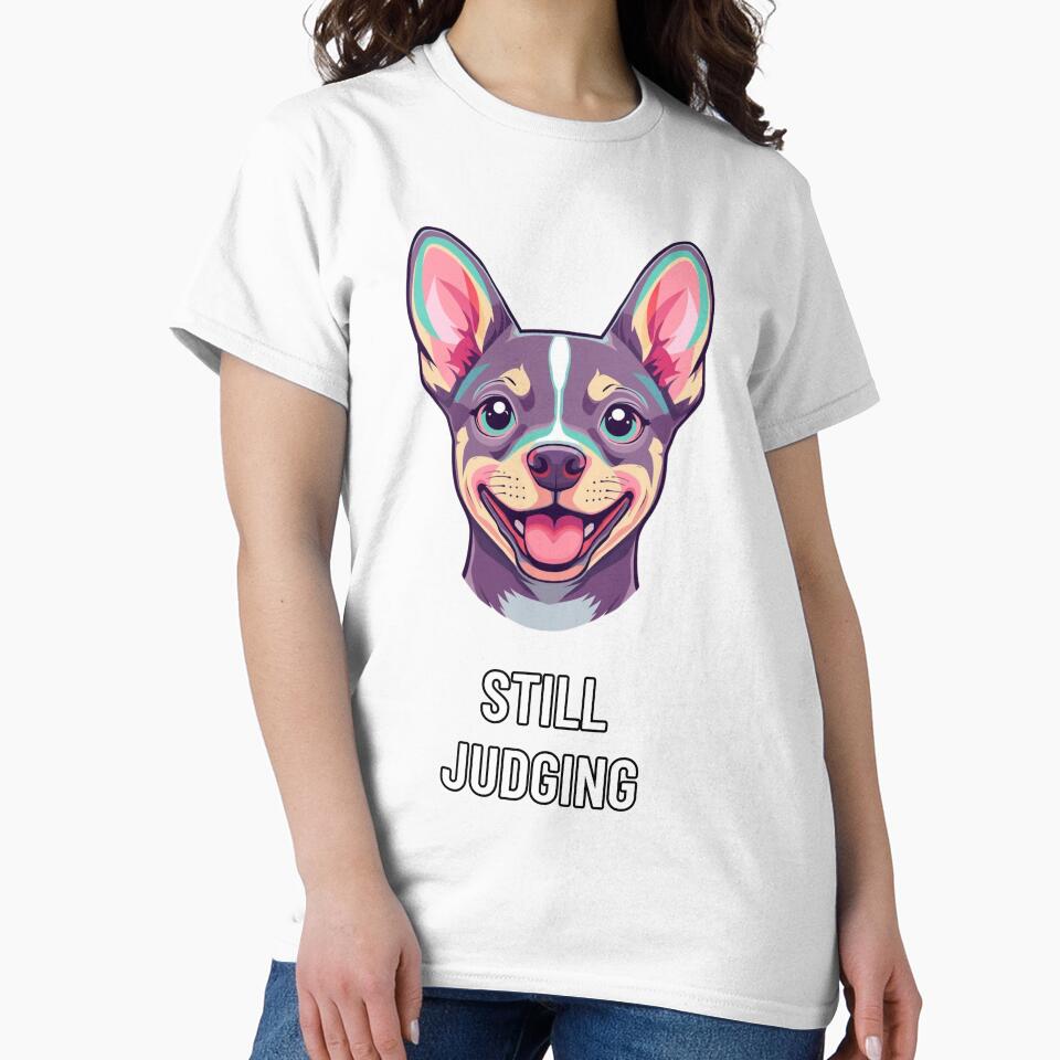 Still Judging – Cute Colorful Dog Illustration with Ironic Quote by Purdiole-art