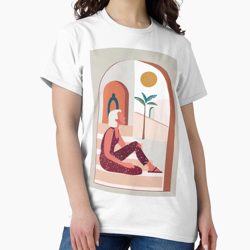 Boho chic style woman girl palms tree, by Arctic frame studio