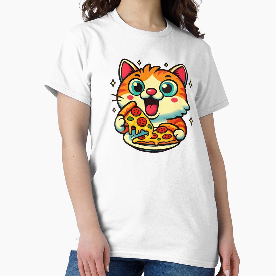 Funny ginger cat eating pizza by Boardgameo
