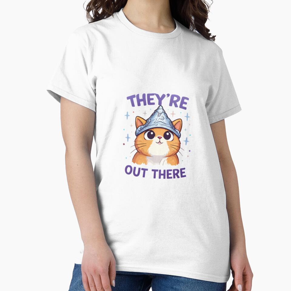 Funny Paranoid Cat Illustration – "THEY'RE OUT THERE" Tinfoil Hat Cat by grcvxkgxx
