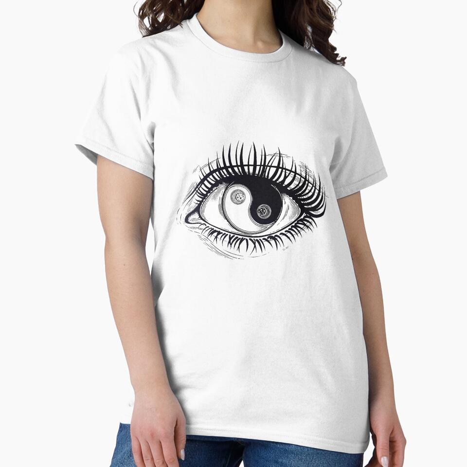 Eye of a human girl with pupil and iris as Yin and Yang boho symbol by ExocetMerch
