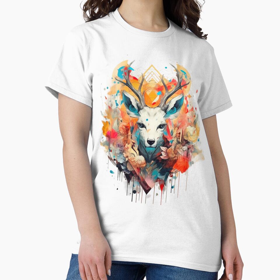 Colourful Reindeer Printed Graphic T-Shirt by KARSCORP