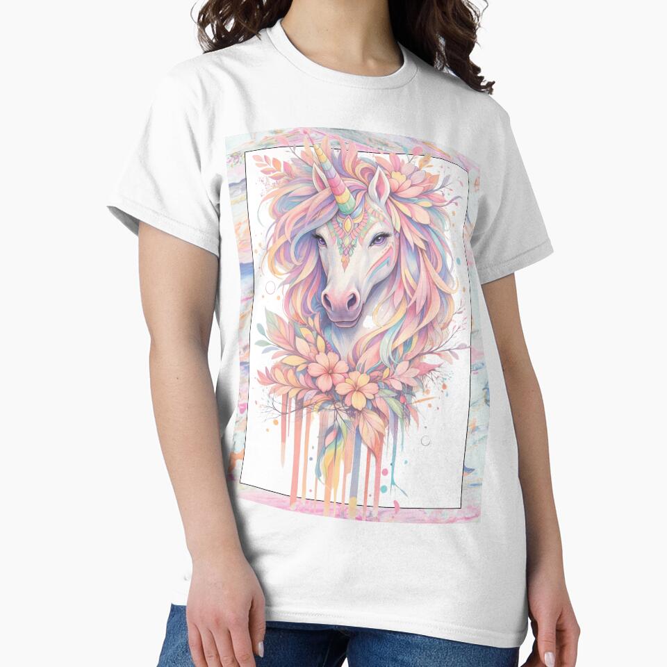 Pastel Rainbow Unicorn Floral Illustration – Dreamy Fantasy Boho Art Design by rekan.design