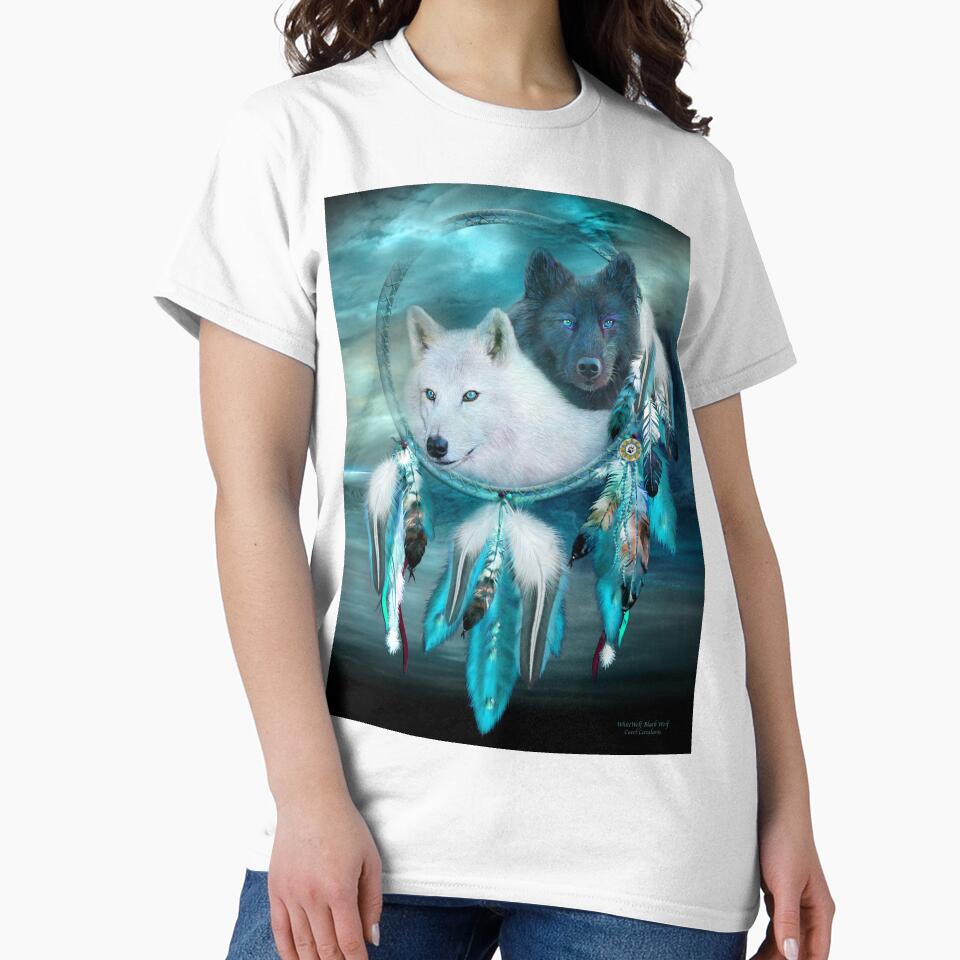 Dream Catcher White Wolf Black Wolf by Carol  Cavalaris