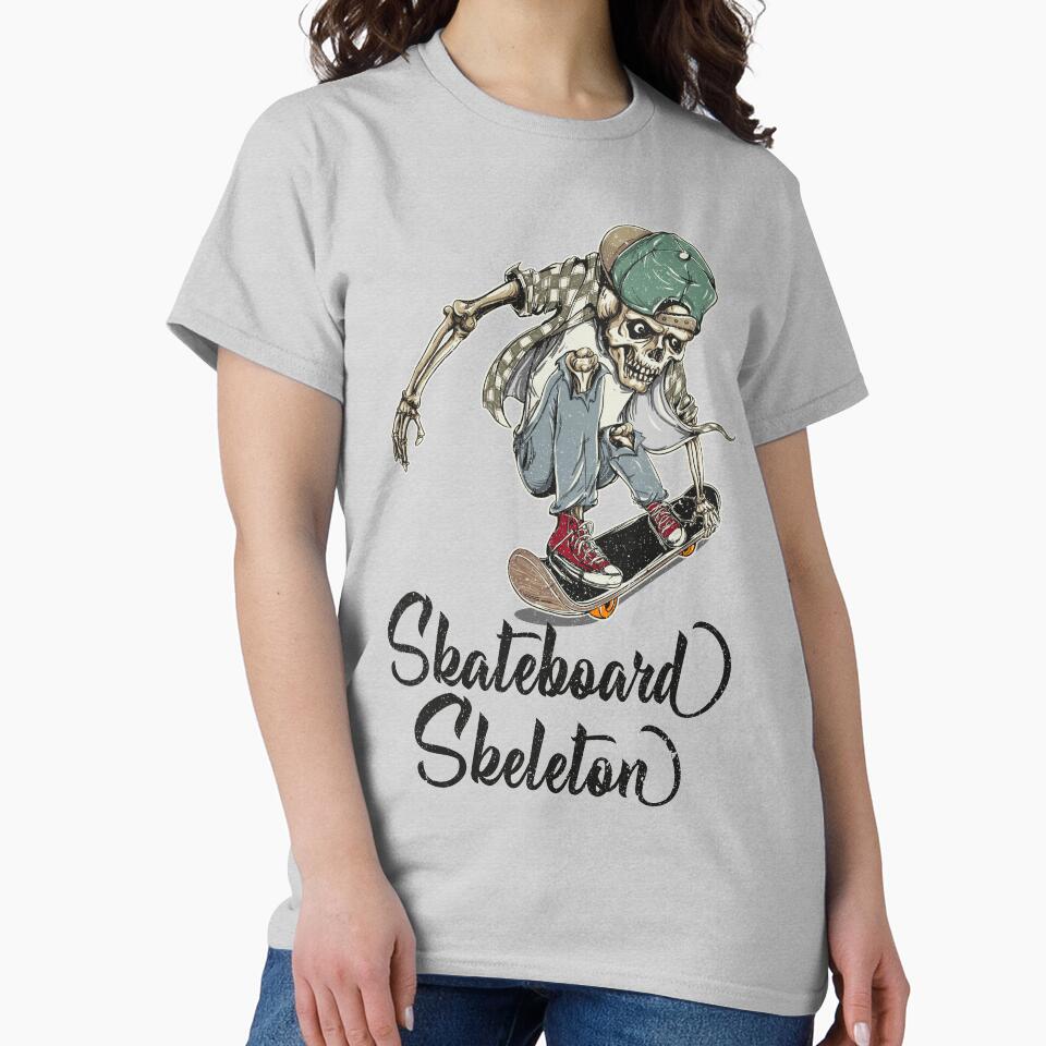 Skateboard Skeleton Classic T-Shirt, Forever Skate Style, Best Friend Shirt, Best Friend Gifts by Ristinga