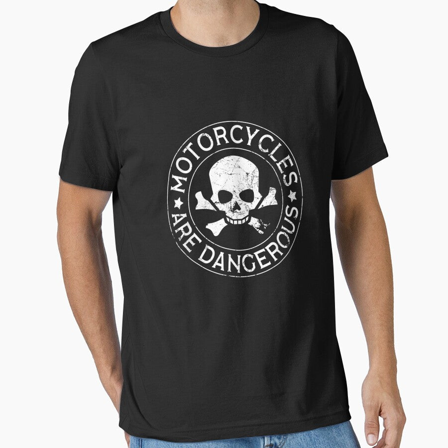 Motorcycles Are Dangerous Funny Ironic Motorbike T-Shirt by Lukifo-Glacier