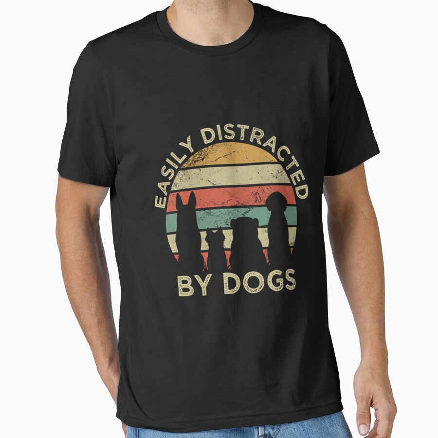Easily Distracted By Dogs Retro Vintage - Funny Dogs by AlmosUndrest