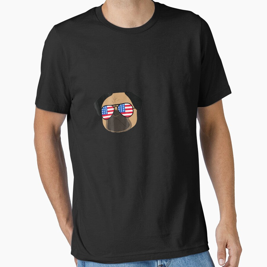 Funny Pug Shirt Cute Dog Lover USA Flag by CharlotteHicks