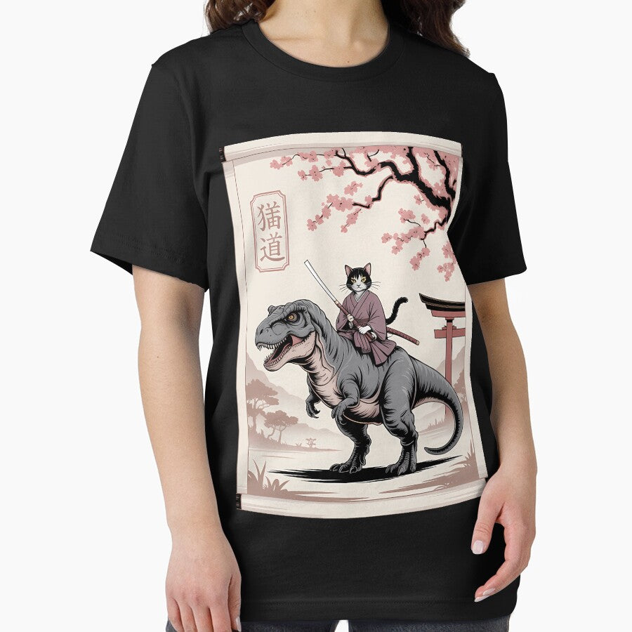 Funny Kawaii Cat Riding Dinosaur Japanese by lilensgavadur