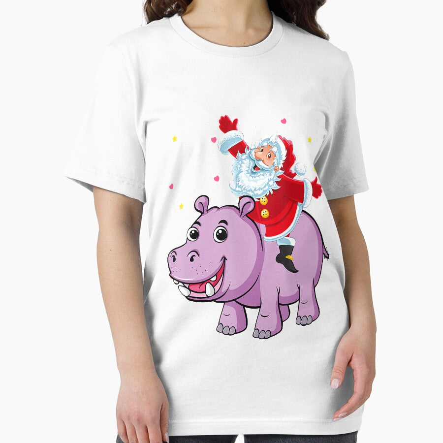 Santa Claus Happy Hippo Merry Christmas Xmas Novelty Shirt by CharlieWarren