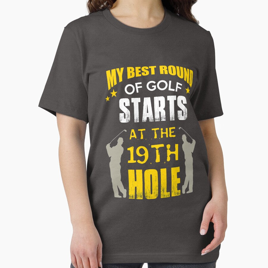 My Best Round Of Golf Starts At The 19th Hole! Novelty Golf Shirt by Orange Pieces