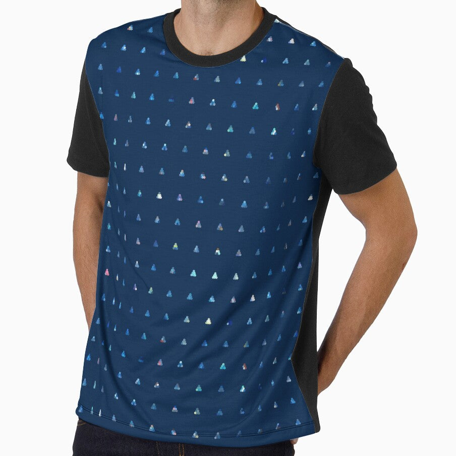 Printed image of blue sequins - pyramid shapes on navy background by JaReVa
