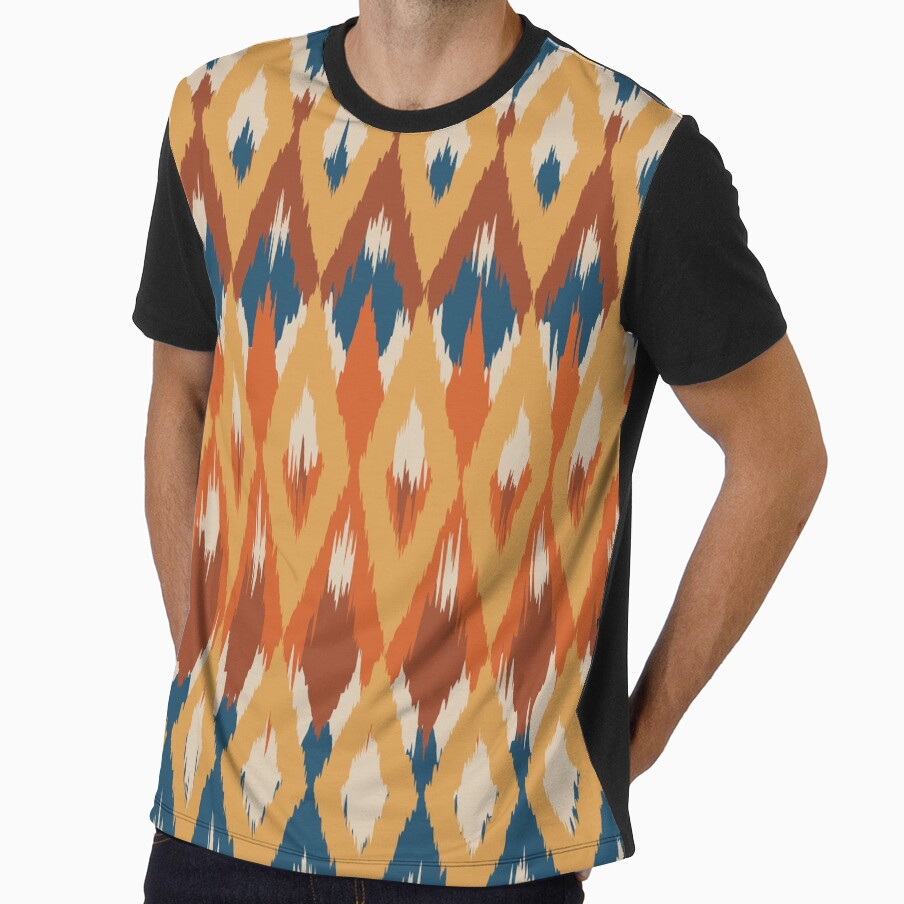 Boho Ikat Pattern, Orange, Blue, Terracotta, Yellow by meggydesigns