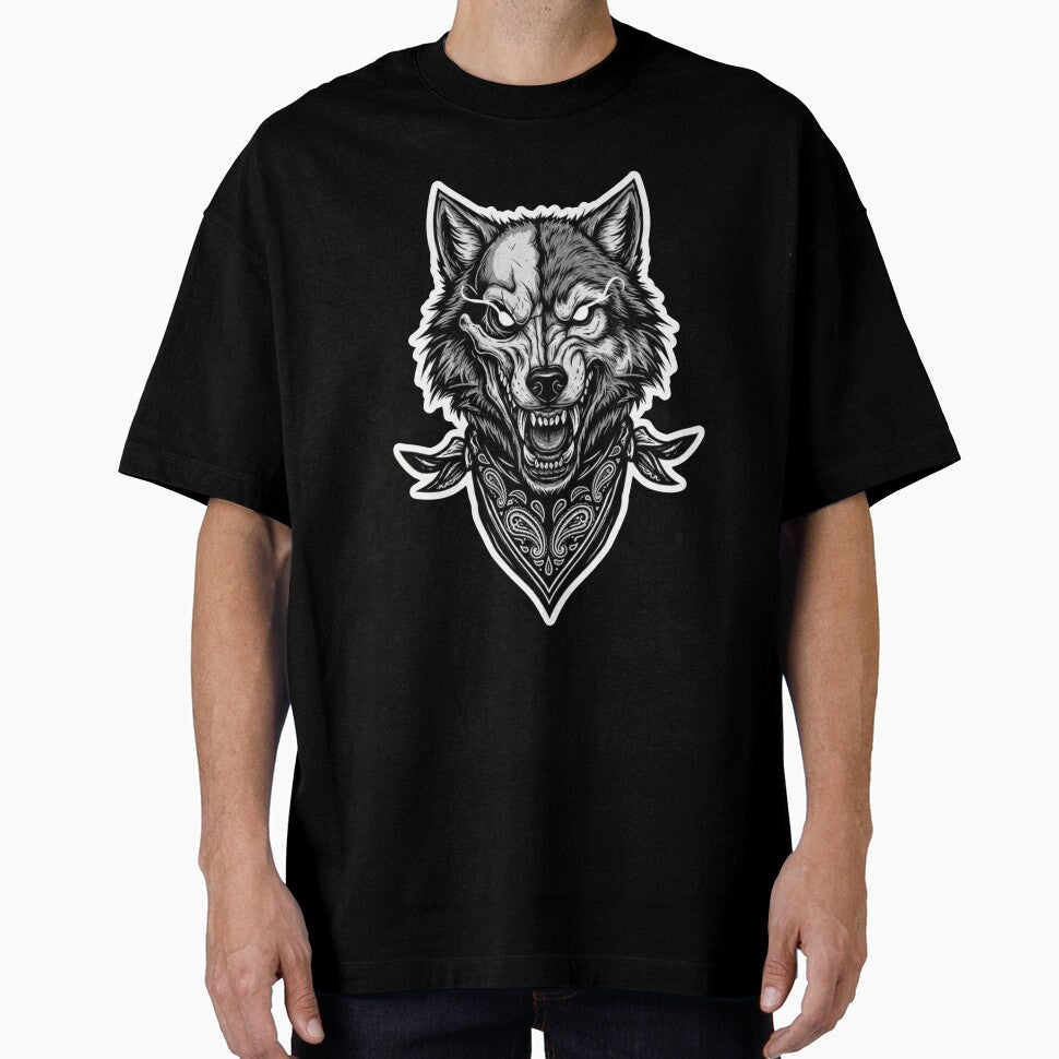 Ferocious Wolf Skull Bandana – Dark Tattoo Style Sticker by Ayarachi