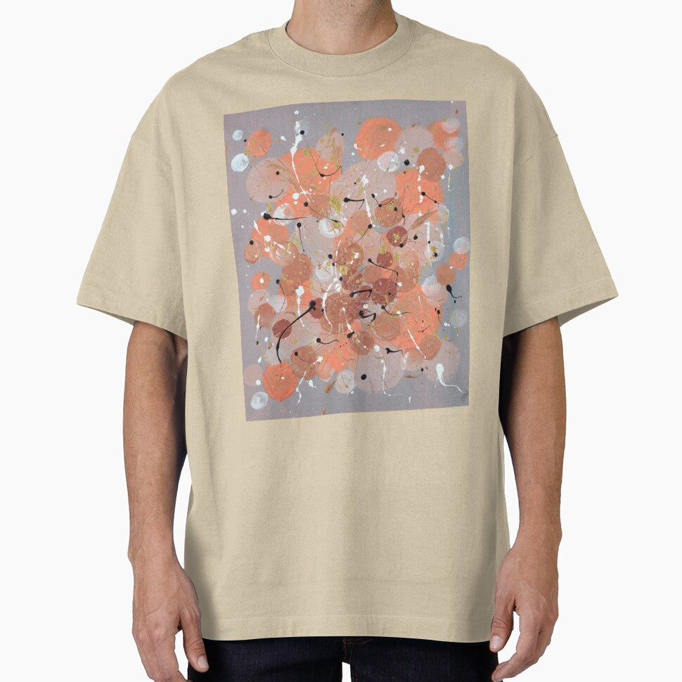 Statement abstract acrylic painted circular squiggle art in terracotta, grey and peach by JoLloyd7