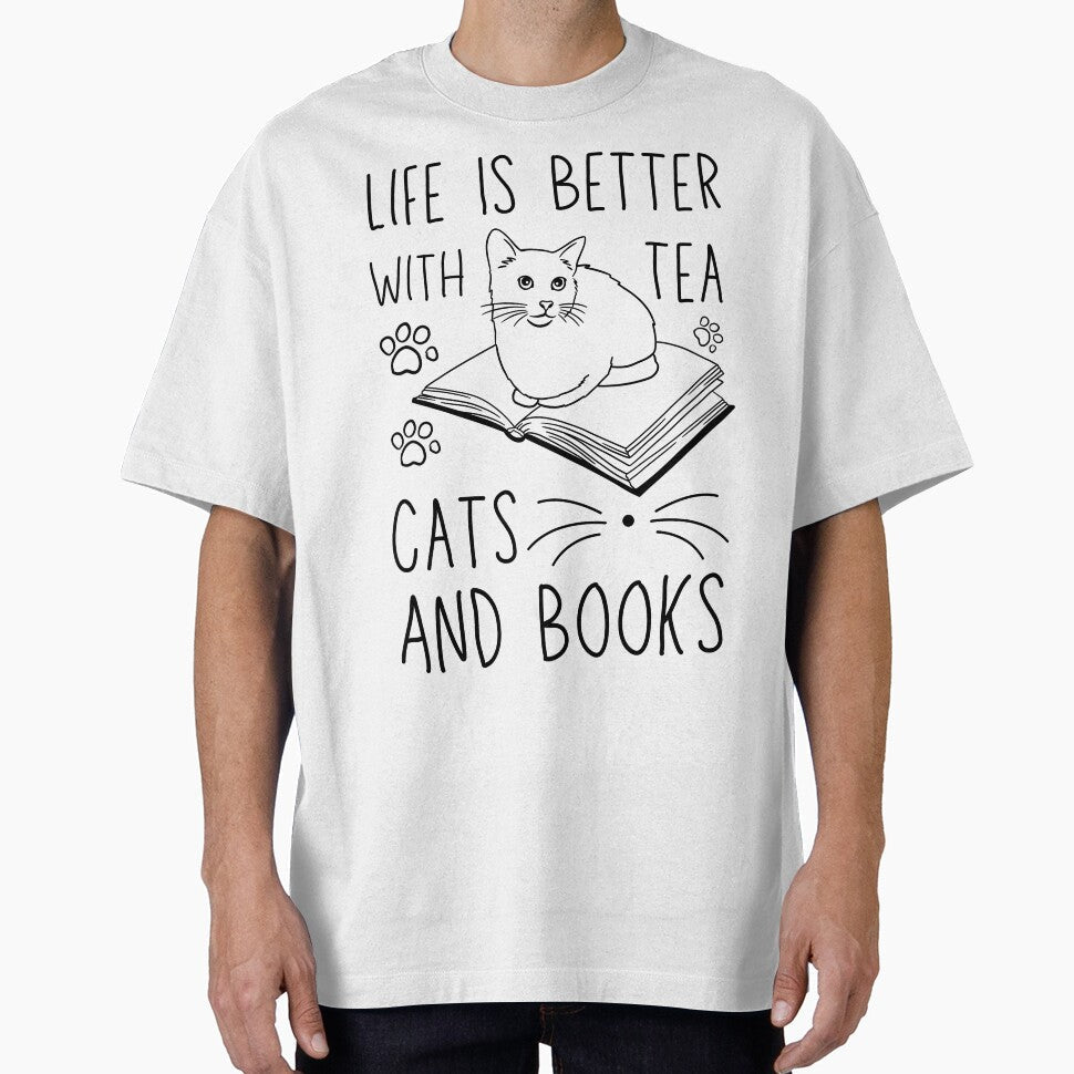 Funny Life Is Better With Tea Cats And Books by Alfaashoop