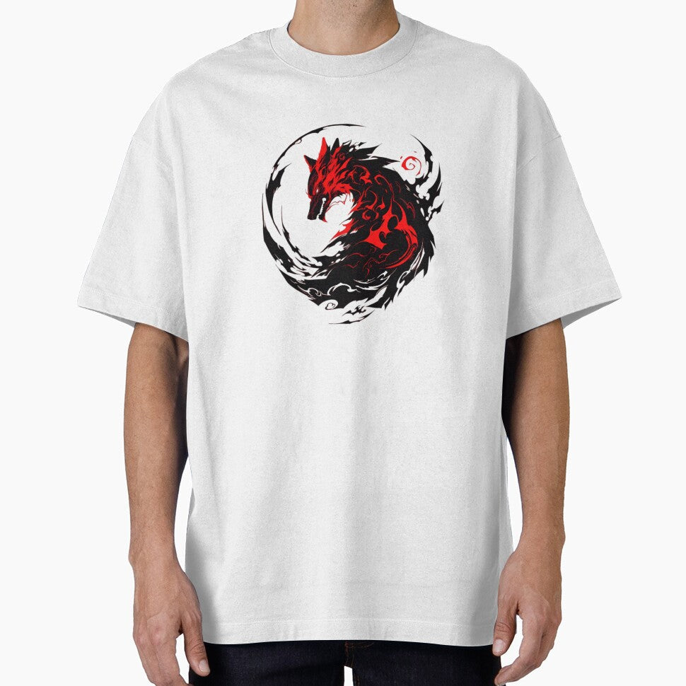 Shadow Flame Wolf – Red Tribal Wolf Spirit Circle Dark Fantasy Animal Design by Dyan4