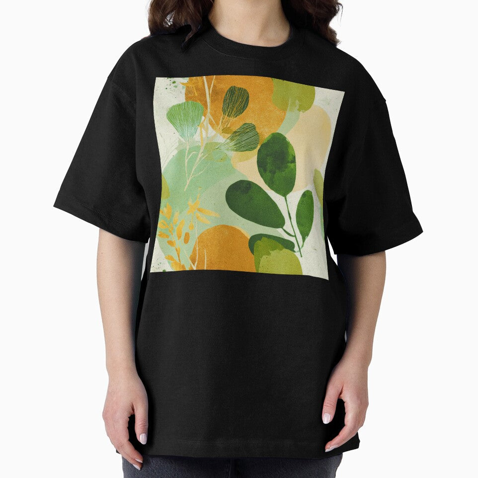Boho Abstract Leaves In Green And Warm Earthtones by DEC02