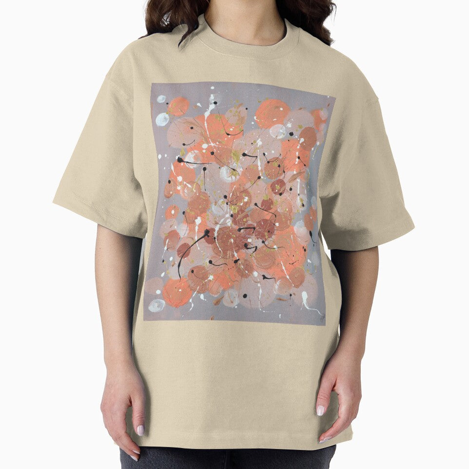 Statement abstract acrylic painted circular squiggle art in terracotta, grey and peach by JoLloyd7