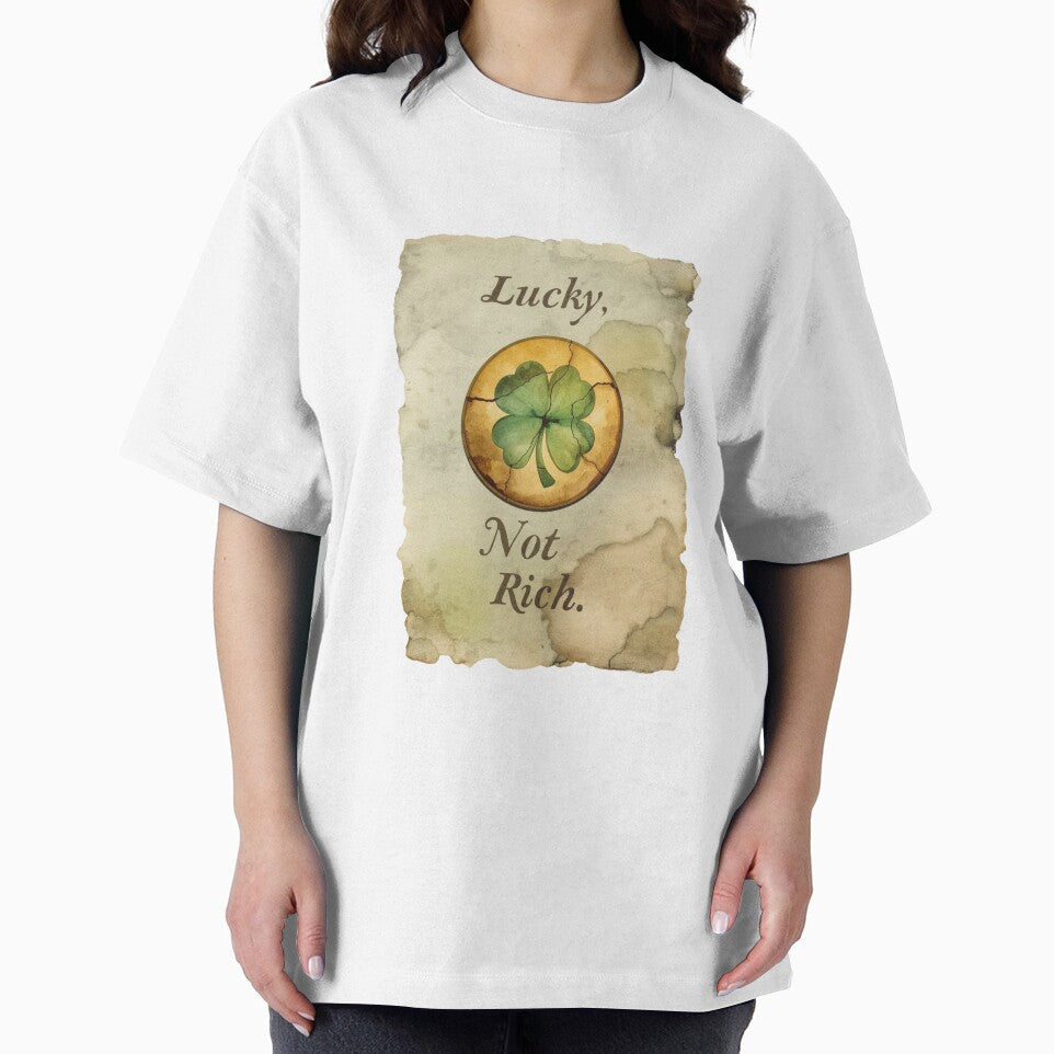 Lucky Not Rich ironic phrase with vintage clover by StormArte